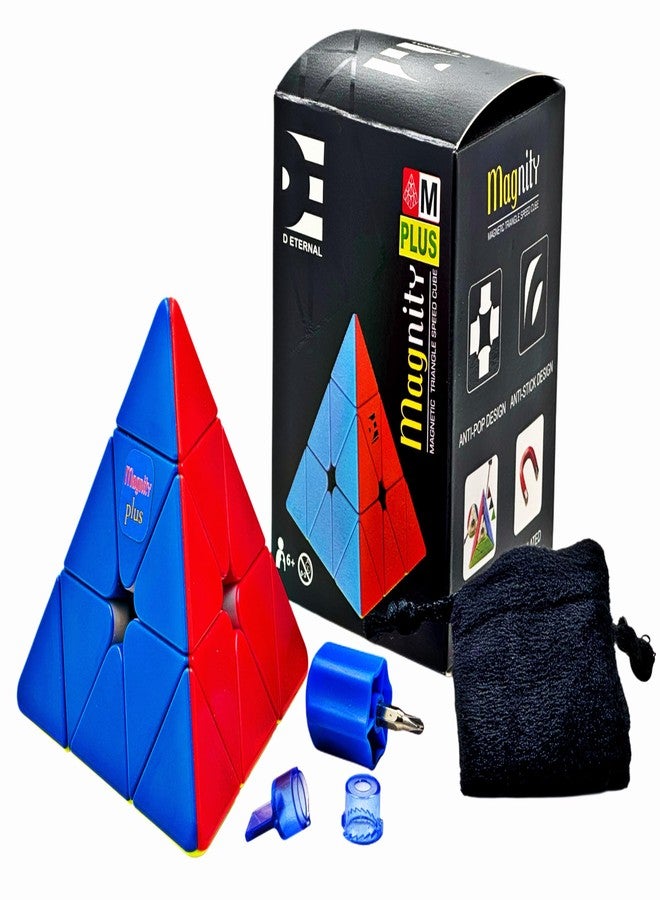 D ETERNAL Magnity Plus Pyramid Speed Cube, Magnetic Triangle Puzzle with Anti-Pop Design, Storage Bag and Tools Improved Version of Rs3m Pyraminx - Image 1